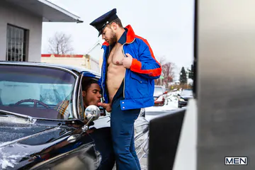 Four guys fucking in a garage