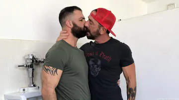 Men fucking in a public restroom