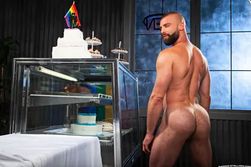Three men fucking in the bakery