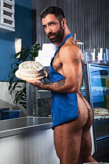 Three men fucking in the bakery