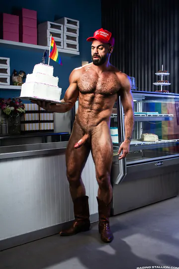 Hairy guys in a bakery