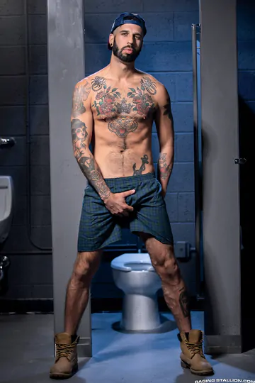 Horny gays in a public restroom