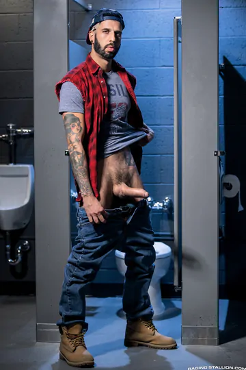 Horny gays in a public restroom