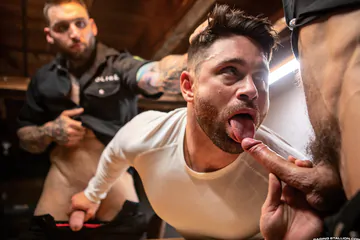 Porn stars in a cellar fucking