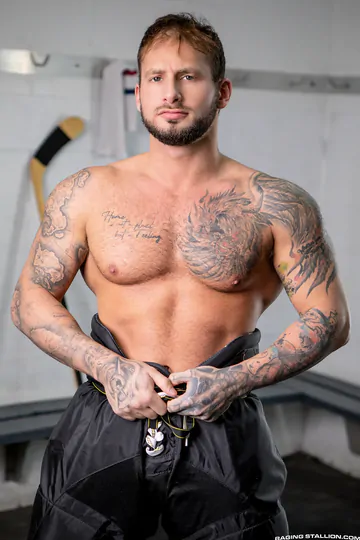 Two men in a shower room