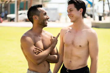 Pale guy gets brown cock