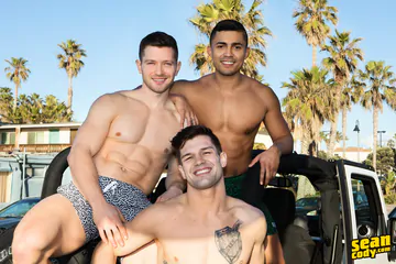 Three fit guys having sex