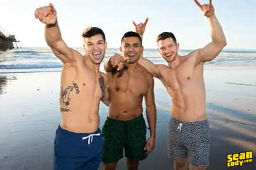 Three fit guys having sex