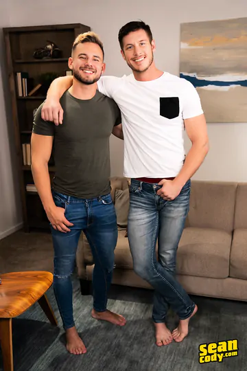 Horny gays fucking on a sofa