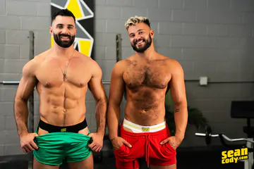 Hunky men fucking in the locker room