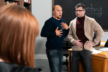 Two men and a woman boning