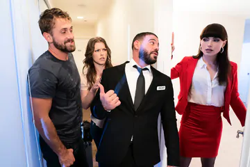 Four people making bisexual porn