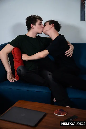 Boys on a blue sofa fucking