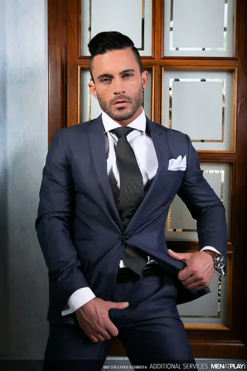 Men in suits having bareback sex