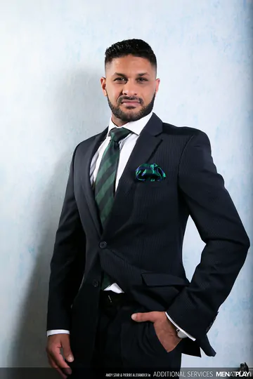 Men in suits having bareback sex