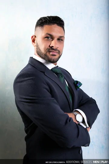 Men in suits having bareback sex