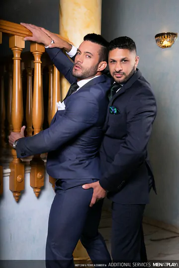 Men in suits having bareback sex