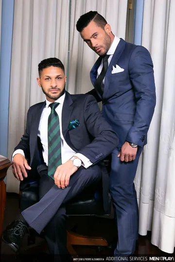 Men in suits having bareback sex