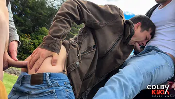 Guys on a pickup truck fucking