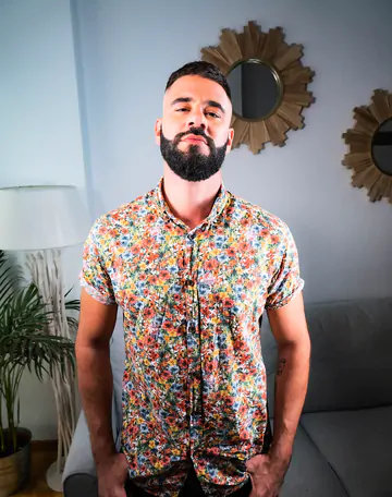 Hairy bearded man masturbating