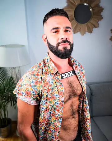 Hairy bearded man masturbating