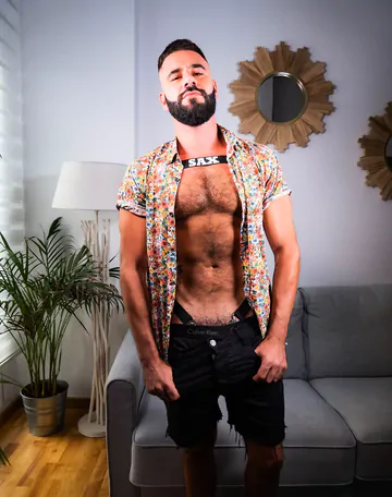 Hairy bearded man masturbating