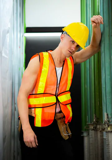 Construction worker getting naked
