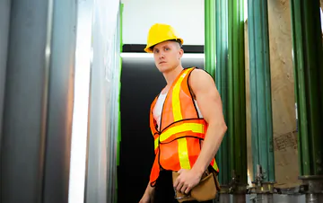 Construction worker getting naked