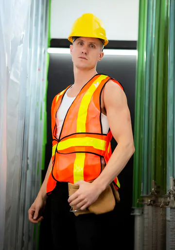 Construction worker getting naked