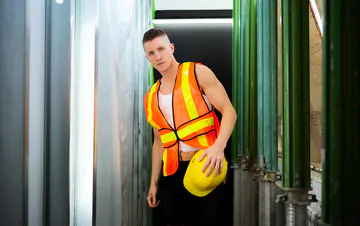 Construction worker getting naked
