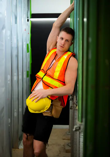 Construction worker getting naked