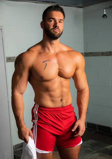 Hunky hottie in the locker room