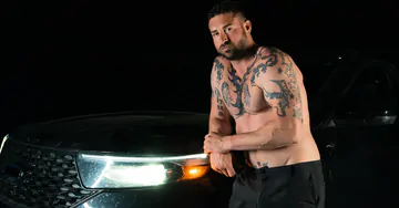 Guys by a car bareback fucking