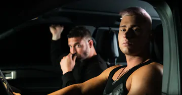 Guys by a car bareback fucking