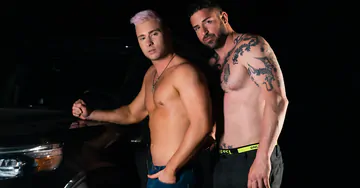 Guys by a car bareback fucking