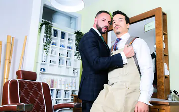 Men fucking in the barber shop