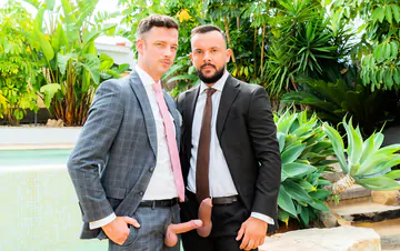 Guys in suits fucking in a pool