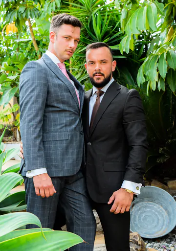Guys in suits fucking in a pool