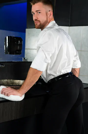 Bathroom attendant getting a facial