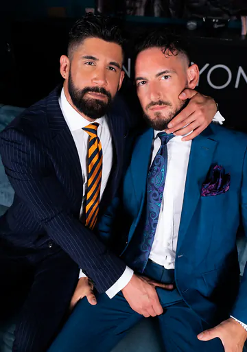 Men in blue suits getting naughty