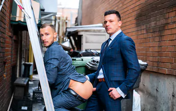 Men having sex in an alley