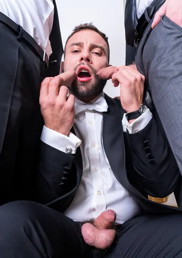 Well dressed guys having a threesome