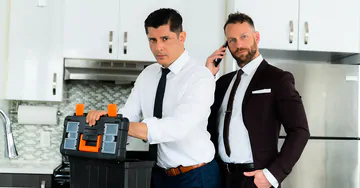 Guys in a kitchen fucking