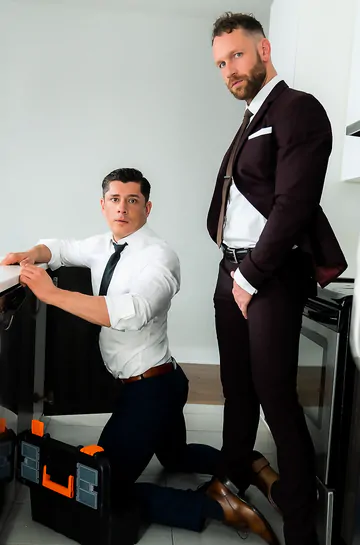 Guys in a kitchen fucking