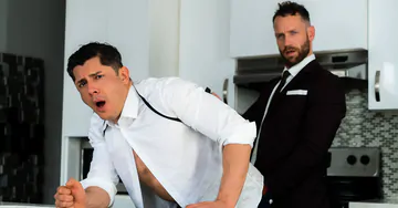 Guys in a kitchen fucking