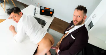 Guys in a kitchen fucking