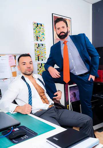 Men in an office having sex