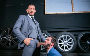 Car salesmen having gay sex