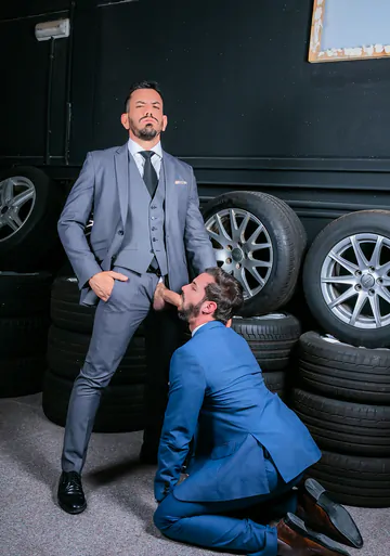 Car salesmen having gay sex