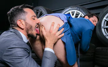 Car salesmen having gay sex